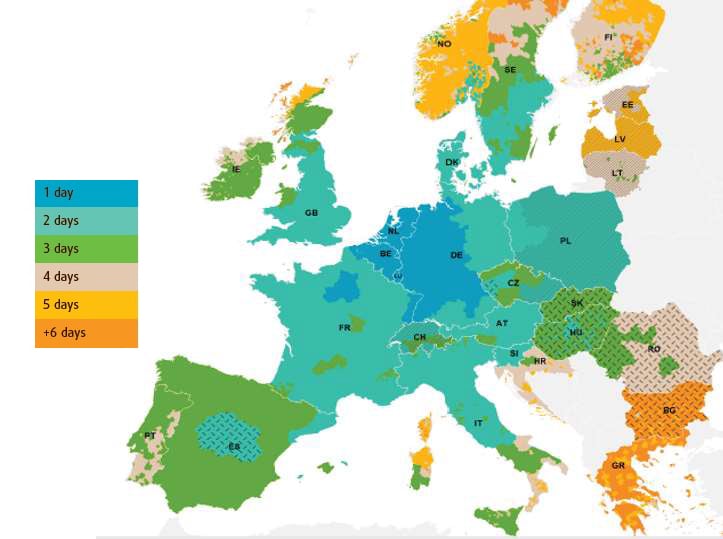 Average DPD lead times per country